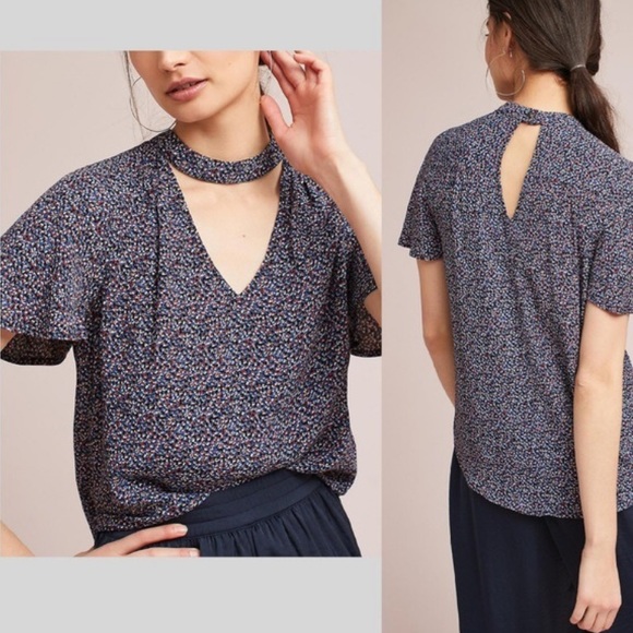 Anthropologie Tops - Anthropologie Bella Polka Dot Choker Blouse